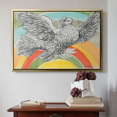Colombe volant à l'Arc-en-ciel, Colombe volante avec arc-en-ciel, 1952 - Pablo Picasso, toile tendue avec châssis