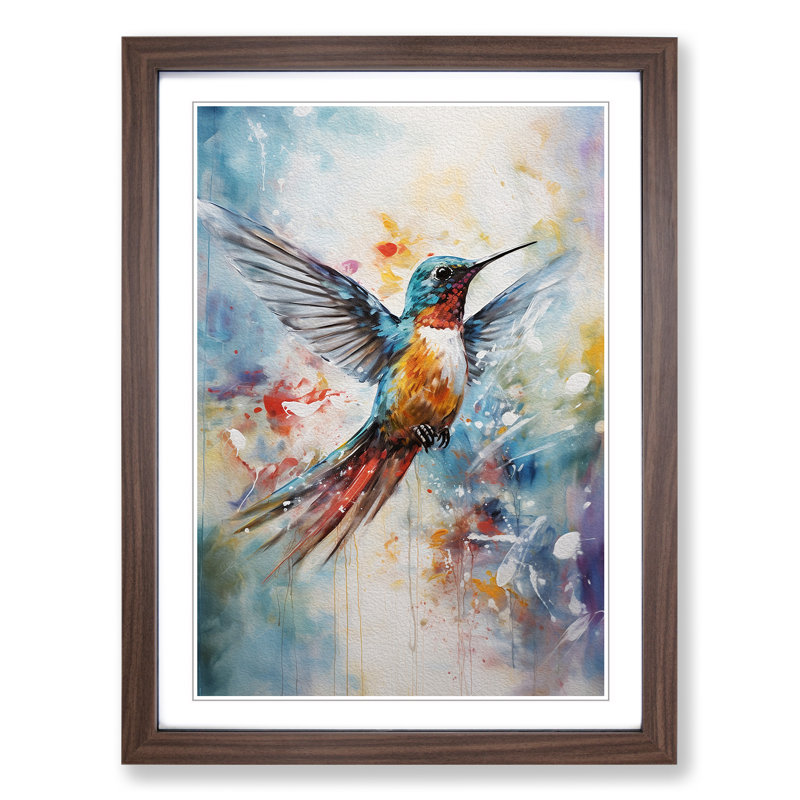 Hummingbird Gestural - Framed Print, Walnut , 34cm H x 25cm W x 2cm D