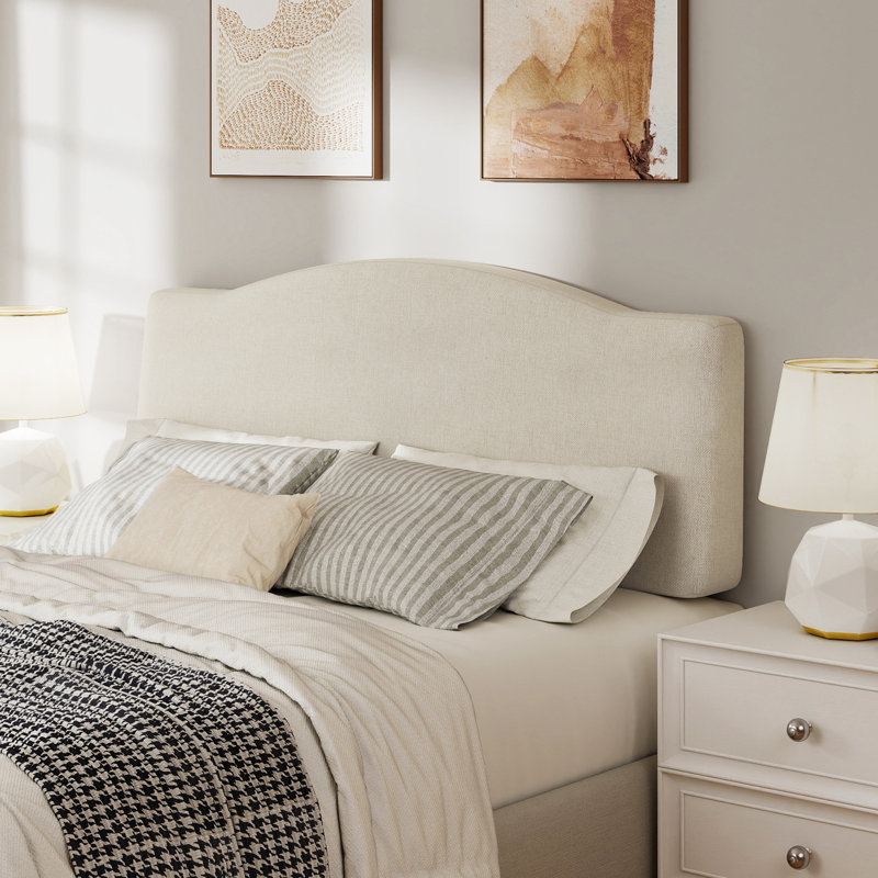 Upholstered Linen Headboard with Adjustable Height, Beige, Full