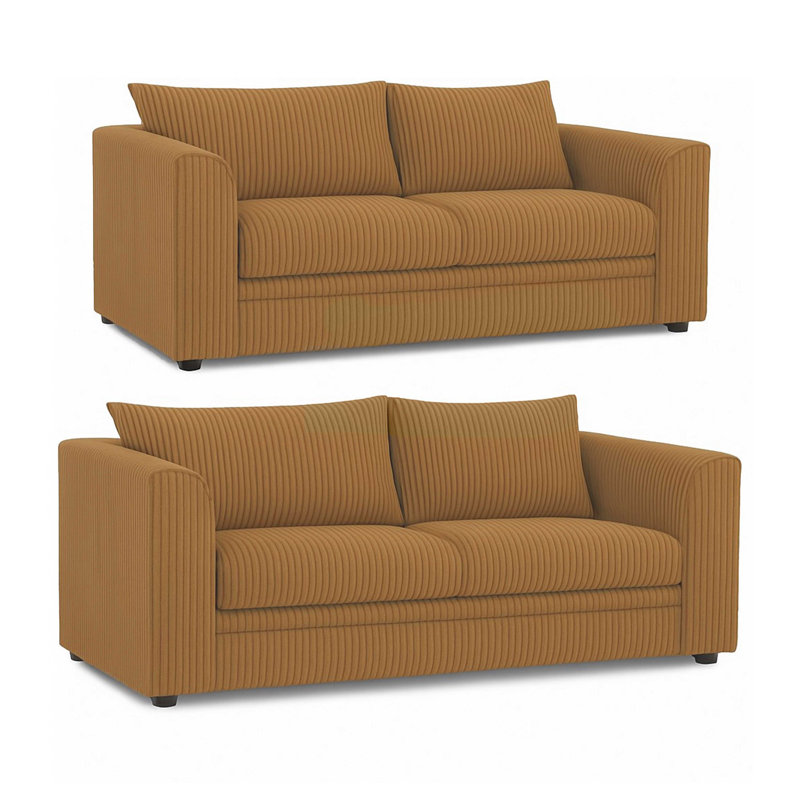 Jambo Cord 3 and 2 Seater High Back Cushion Sofa Set, Coffee