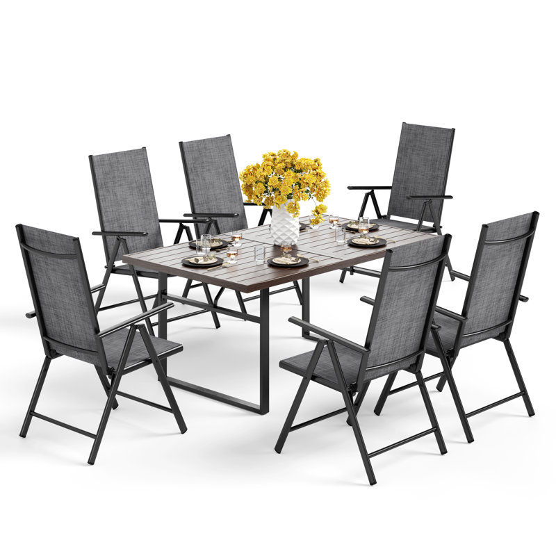 Ensemble de salle à manger rectangulaire pour 6 personnes 64 "avec parasol Argyri, gris