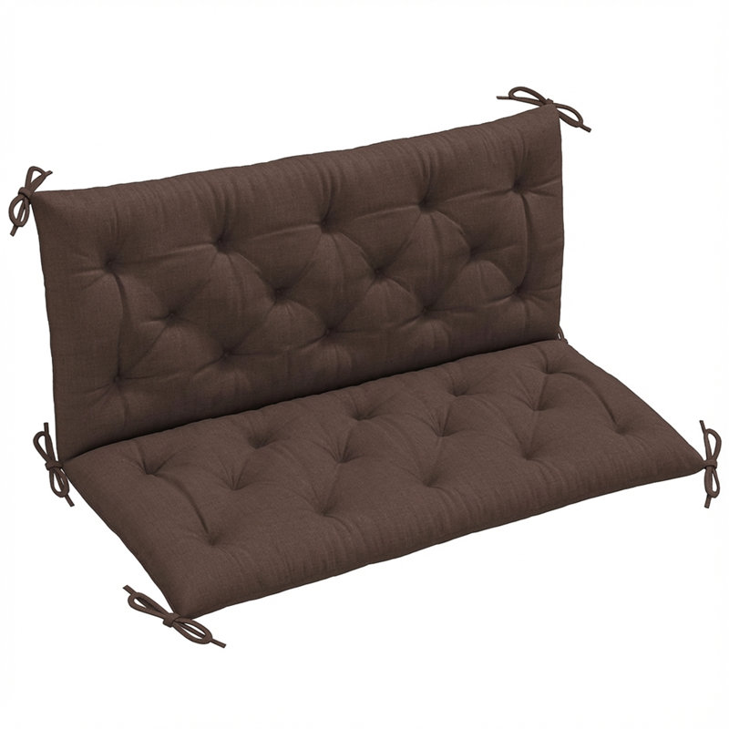 Coussins de banc de jardin 2 places, rembourrage d'extérieur souple de 3,9 pouces d'épaisseur, L 47,2 po x P 43,3 po, Brun