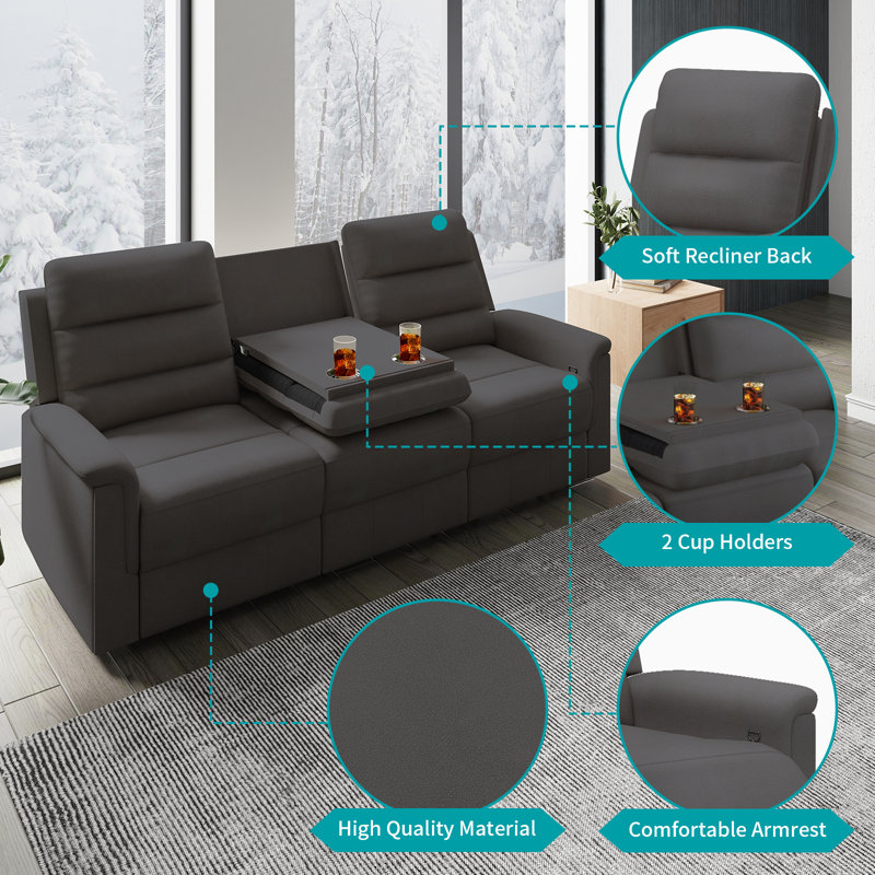 Latitude Run®Pro 3-Seater with Middle Backrest & CoolZone Cup Holders - 42" Reclining Home Theater Seating for Spaces 10'x12