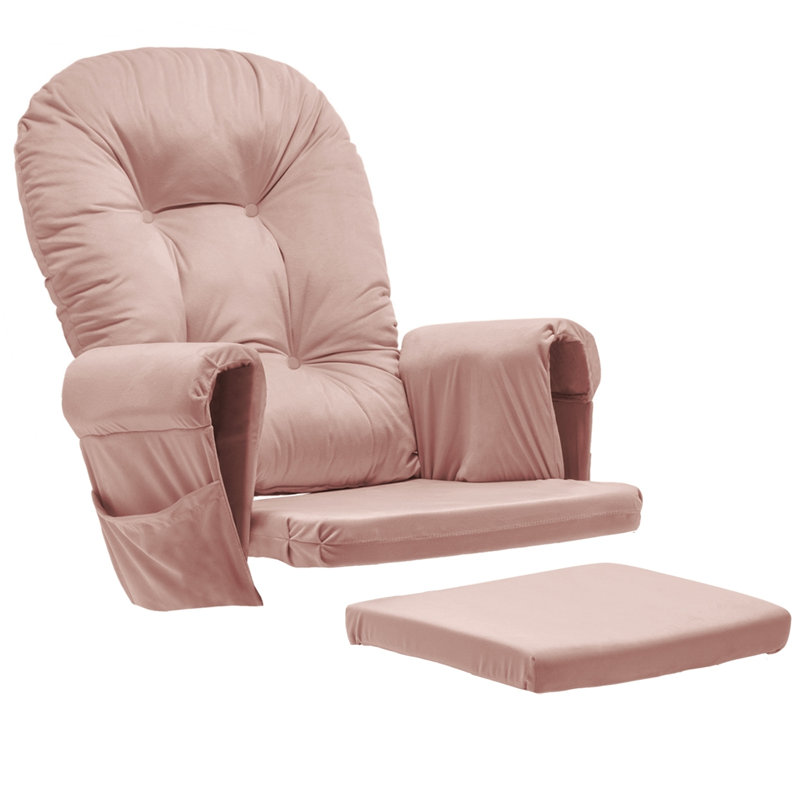 Glider Rocker Replacement Cushions With Storage Pocket, 5PCS, Soft Velvet Thickened, Washable Nonslip, Universal For Use In Glider Rocking Chair, Pink