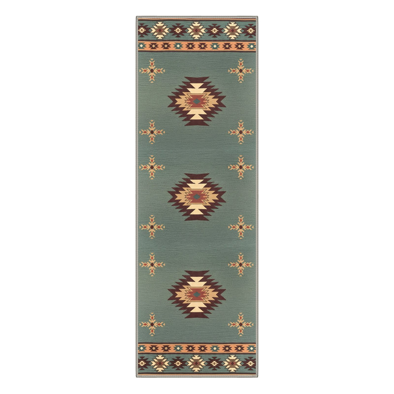Southwestern Sage Tribal Medallion Oriental Performance Area Rug, Machine Washable, Soft Faux Cashmere& Non-Slip Backing