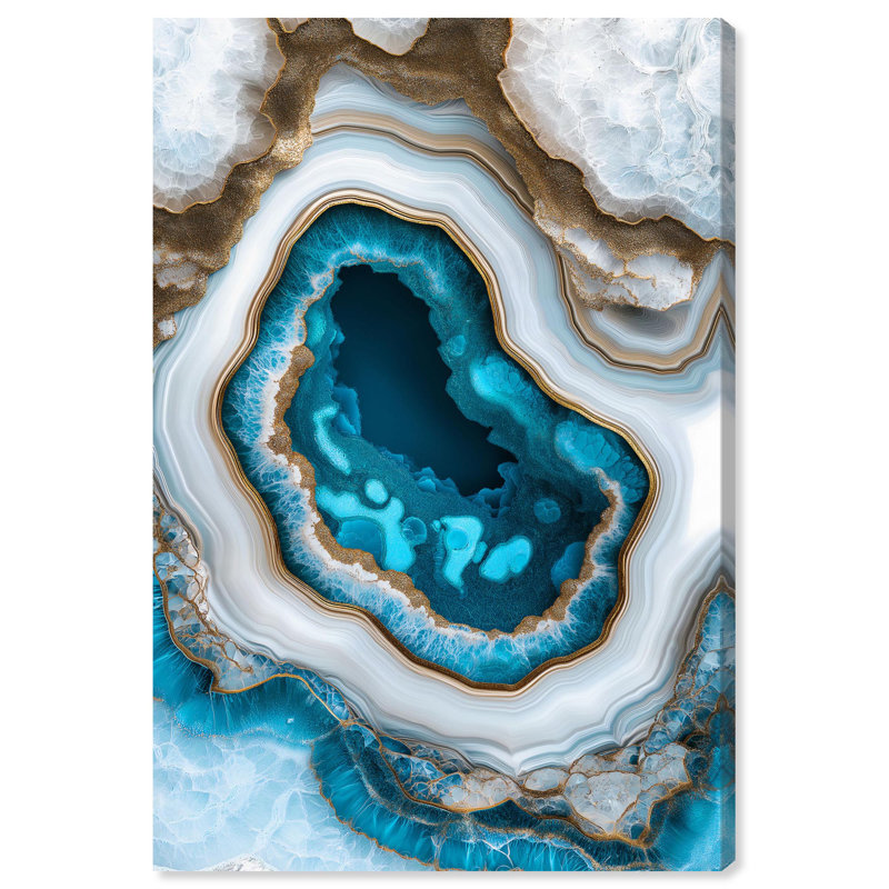 «Godeed Geode Eye III», art mural géode bleue par Art Remedy, Peinture sans cadre, Toile tendue, H 24 po x l 16 po