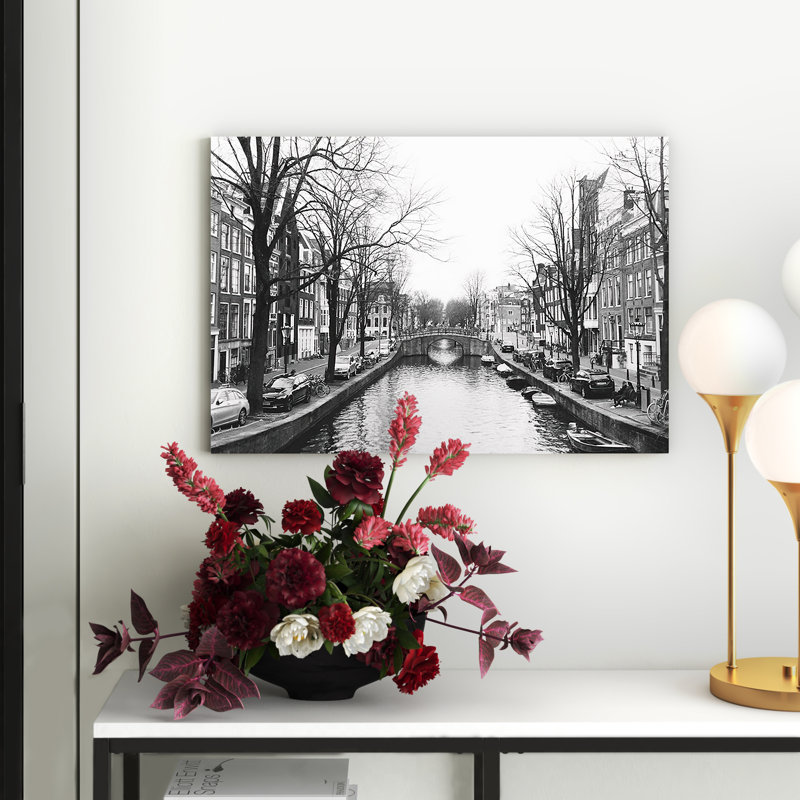 Amsterdam Canal, B&W by Lovelylittlehomeco - Wrapped Canvas Print, 66.04 cm H x 45.72 cm W x 3.175 cm D
