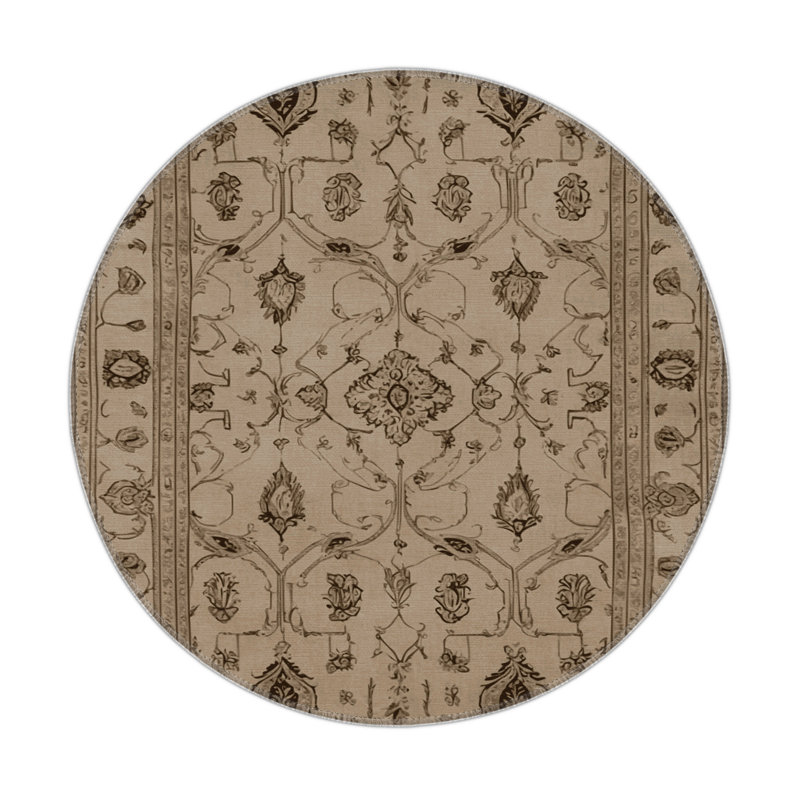 French Gray Indoor and Outdoor Area Rug, Round 5'