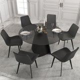 Modern Round Glass Top Pedestal Dining Table For 4 Or 6 People
