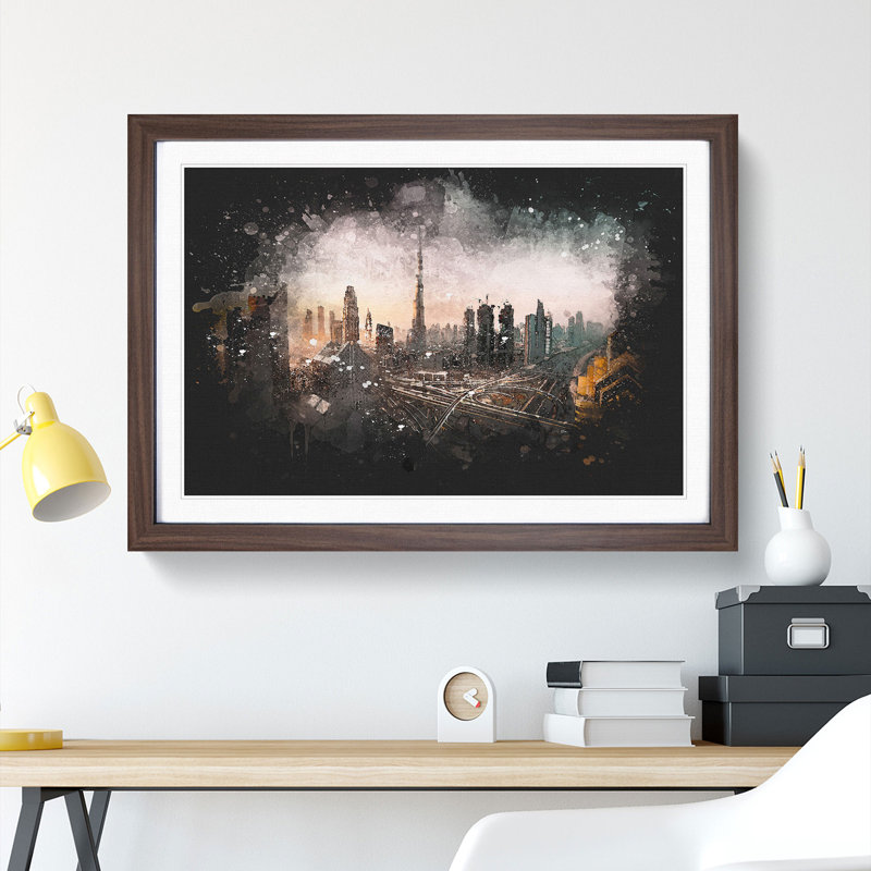 Burj Khalifa Dubai Skyline - Picture Frame Graphic Art Print, Walnut Framed, 33cm H x 45cm W x 2cm D
