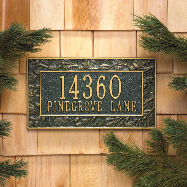 Plaque d'adresse murale sur 2 lignes Pinecone, Bronze / or, Oui