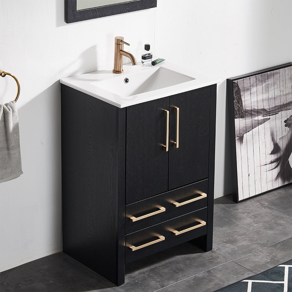 Latitude Run?? Mosese 24'' Black Free-standing Single Bathroom Vanity ...