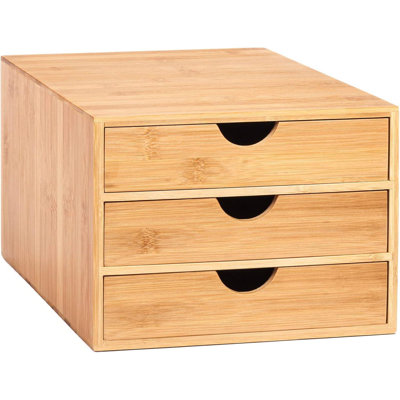Rosealina Bamboo Desk Top 3 Drawers Organiser Drawer Box With Stationary Storage Unit 