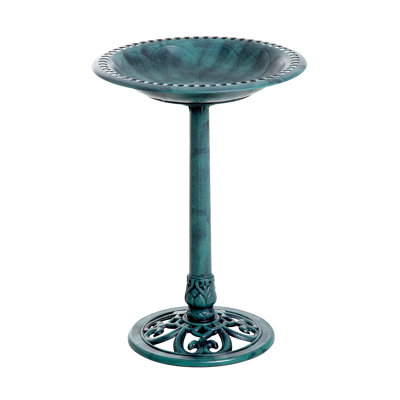 Outsunny 28" Outdoor Resin Bird Bath with Pedestal and Fleur De Lis Design, Green