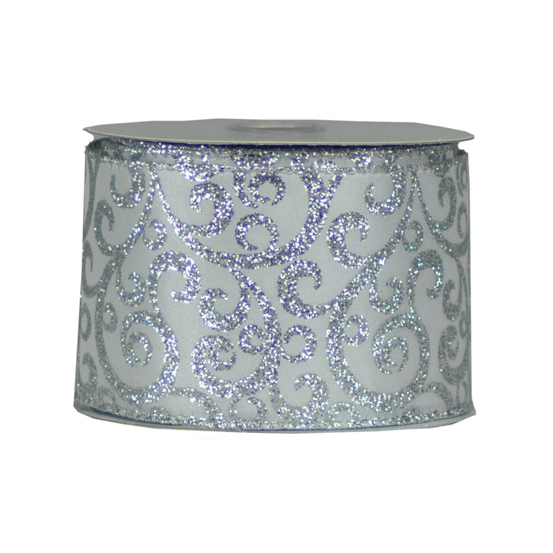 Ruban en tissu 2,5 po, Blanc / argenté