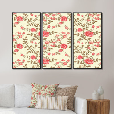 " Small Retro Roses " 3 - Pieces Painting Print