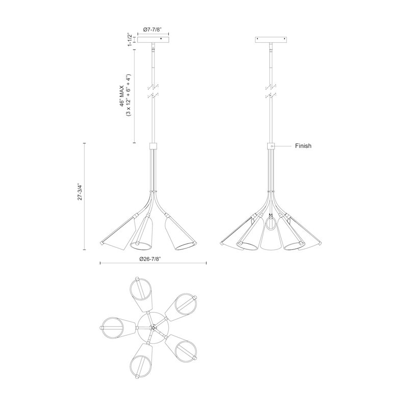 Mulberry 4 - Light LED Chandelier, Brushed Gold/Light Guide