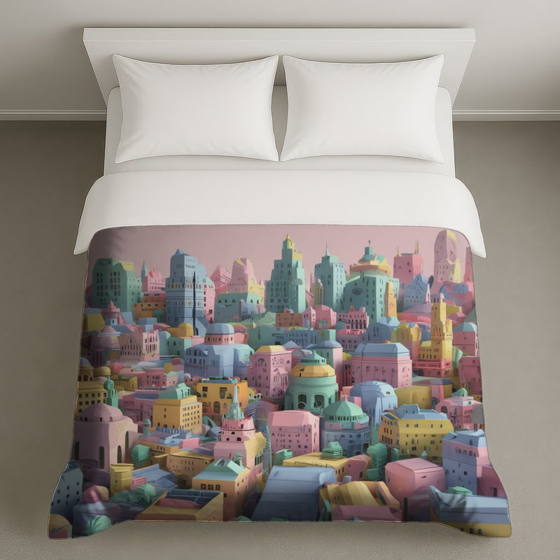 Housses de couette Pastel Cityscape Buildings, Lit simple