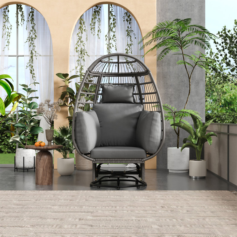 Chaise pivotante d'extérieur avec coussins, Gris / Gris foncé