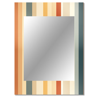 Shaynne Beige And Brown Striped Pattern Serenity - striped  Large Wall Mirror, Striped, Abstract Unique Mirror, Printed Metal Art
