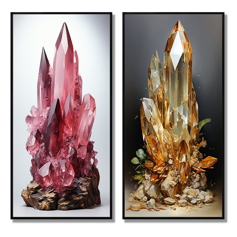 «Pink Spiritual Stone Rhodonite», 2 pièces, Cadre noir, H 24 po x l 20 po