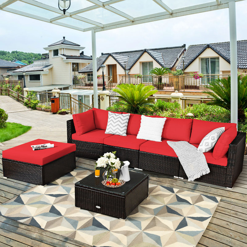 Planada 5 - Person Patio Conversation Set with Cushions, Red