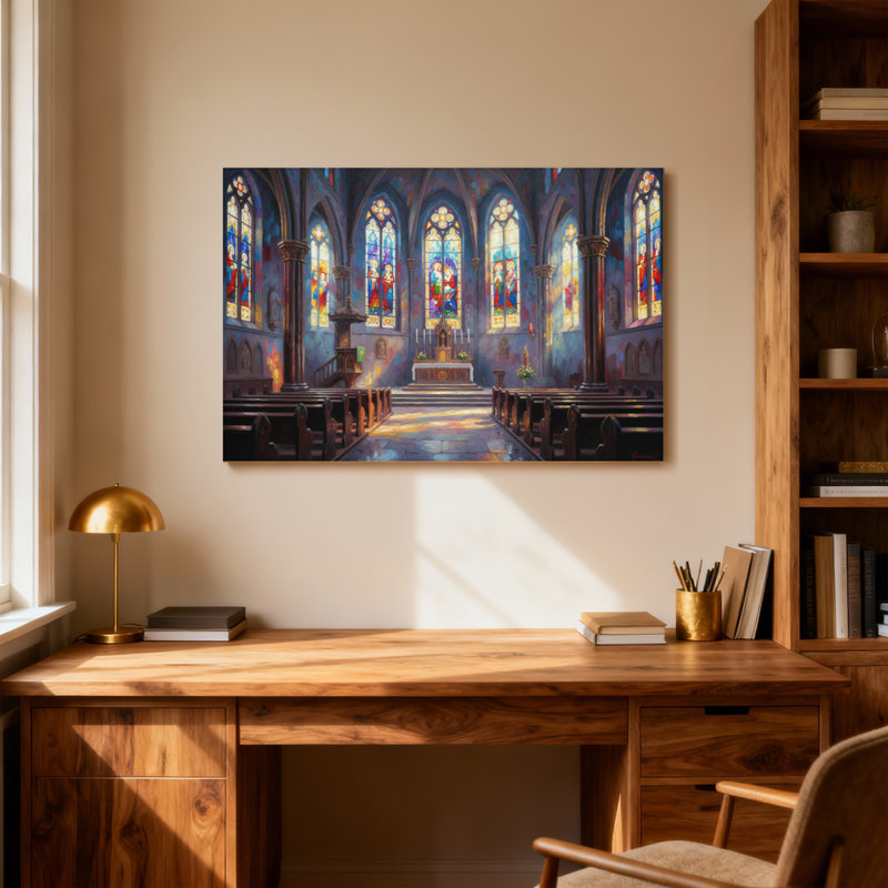 Paysage et nature, vitraux d'églises, art intérieur, H 28 po x l 40 po
