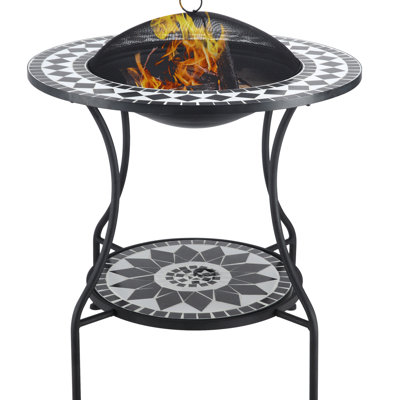 30" Outdoor Fire Pit Dining Table 31 - Wood Burning, Patio Ice Bucket, Storage Shelf For Amazing Bbq, Bonfire, Camping Gatherings Multifunctional Shelf, Spark Screen Cover