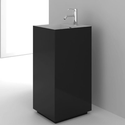 Square Pedestal Bathroom Sink with Overflow