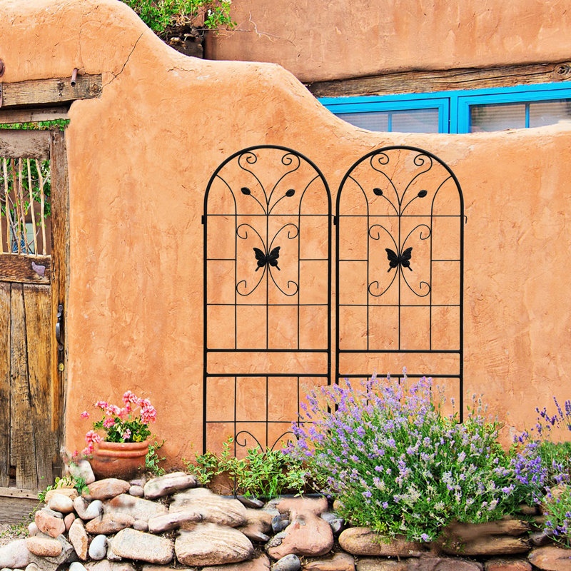 Treillis métallique antirouille de 71 po x 19,7 po, support de jardin extérieur pour concombre, assemblage facile, paquet de 2 treillis 19,7 po, plantes grimpantes, support de fleurs, noir, simple