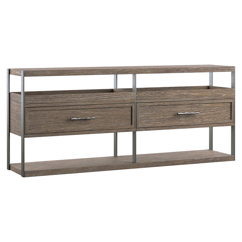 Brown Solid Wood and Metal Console Table with Storage