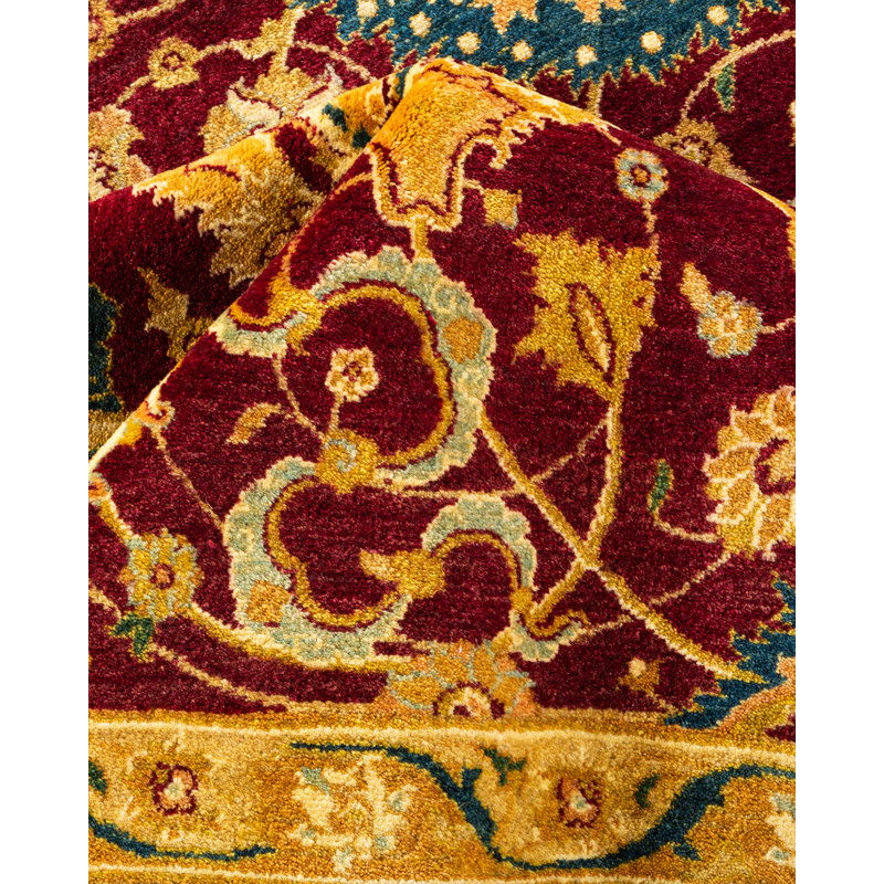 Tapis unique noué à la main Keenan - bourgogne, 8 pi x 10 pi 4 po