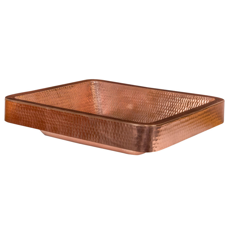 19" Rectangle Skirted Vessel Hammered Copper Sink, Polished Copper