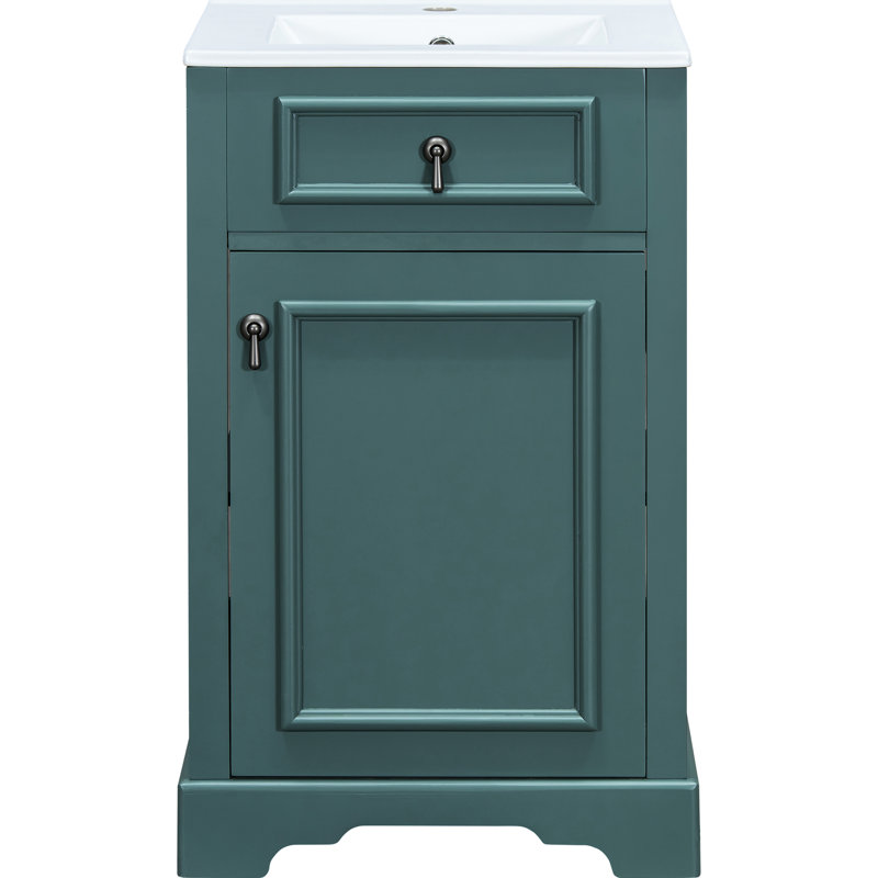 Meuble-lavabo de 20 pouces pour les petites salles de bain: structure en bois massif, lavabo en céramique et poignée élégante en alliage d'aluminium, fabrication de la structure, style