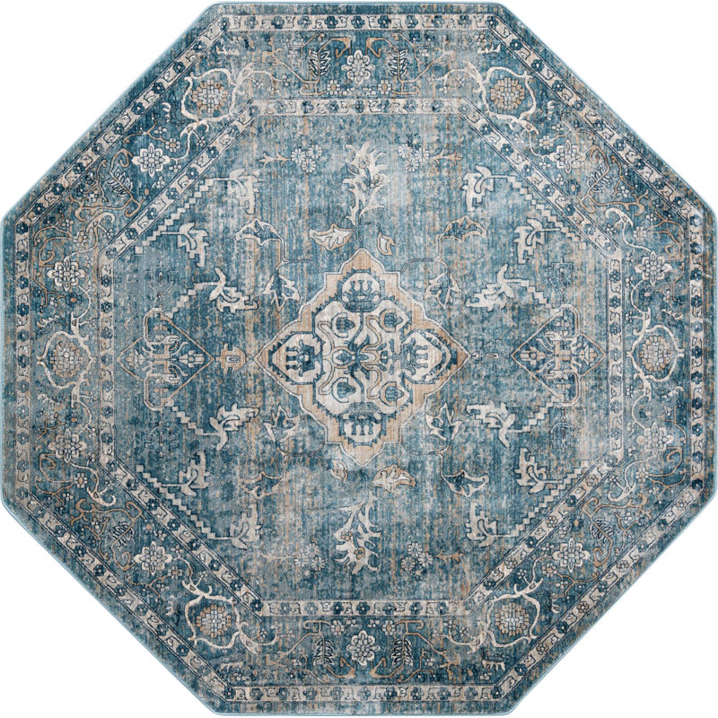 Tapis traditionnel Orea bleu-brun clair, Octogone 4 pi