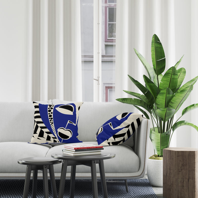 Jeté carré intérieur / extérieur en polyester Ikom, L 15 po x H 15 po, Bleu marine