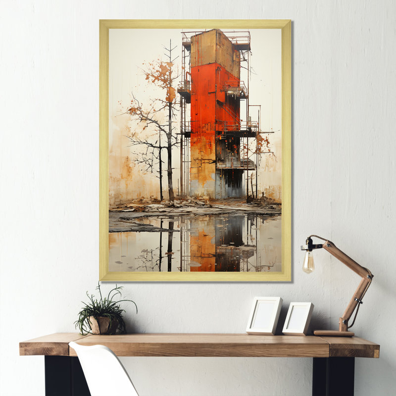 Usine paysage roux résilience - reproduction sur toile, Cadre doré simple, H 20 po x l 12 po x P 1 po