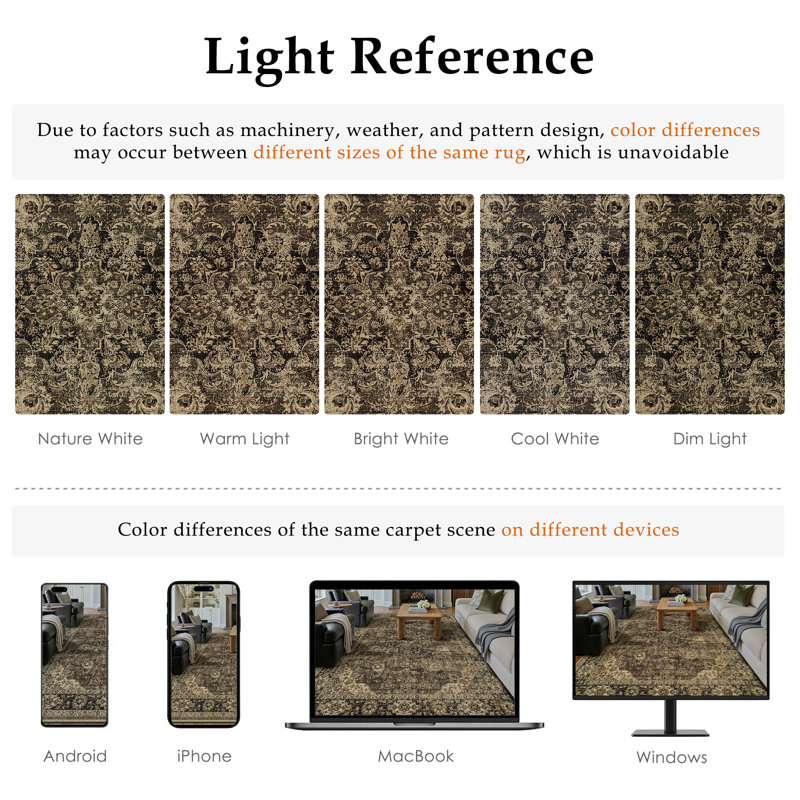 Kimbolton Oriental Machine Washable Area Rug For Living Room With Non-Slip Backing, Rectangle 9' x 12'