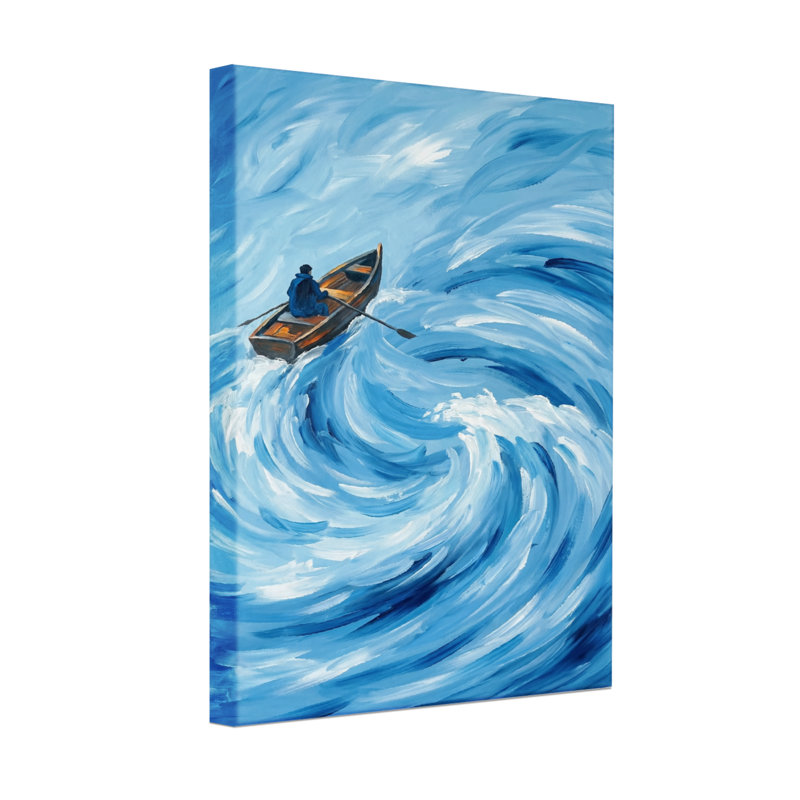 Abstrait, océan, vagues, bateau, homme, aviron, mouvement de l'eau, H 36 po x l 24 po