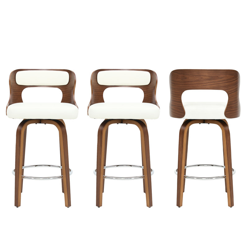 Swivel Faux Leather Counter Height Bar Stools, White, 3
