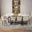 Ensemble repas pour 8 personnes avec table en grain de bois imitation marbre blanc et 8 chaises en velours beige, moderne