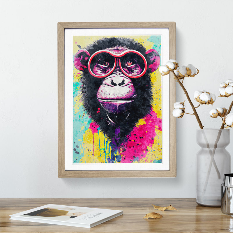 Monkey Paint Splash No.2 1 Piece Single Picture Frame Wall Art, 46cm H x 34cm W, Beige