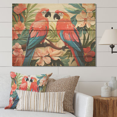 Fleurs tropicales roses et bleues - impression sur bois