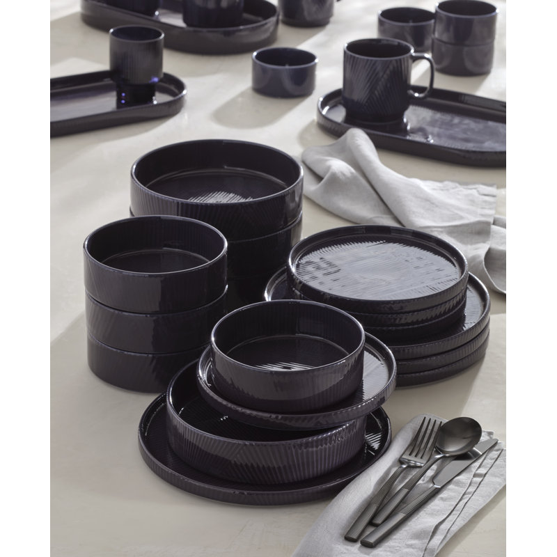 Modulus 16-Piece Dinnerware Set, Vapor, Black