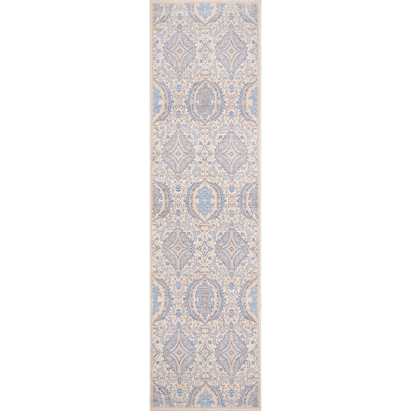 Tapis de couloir ivoire / bleu noué à la main de haute qualité Ziegler 3000