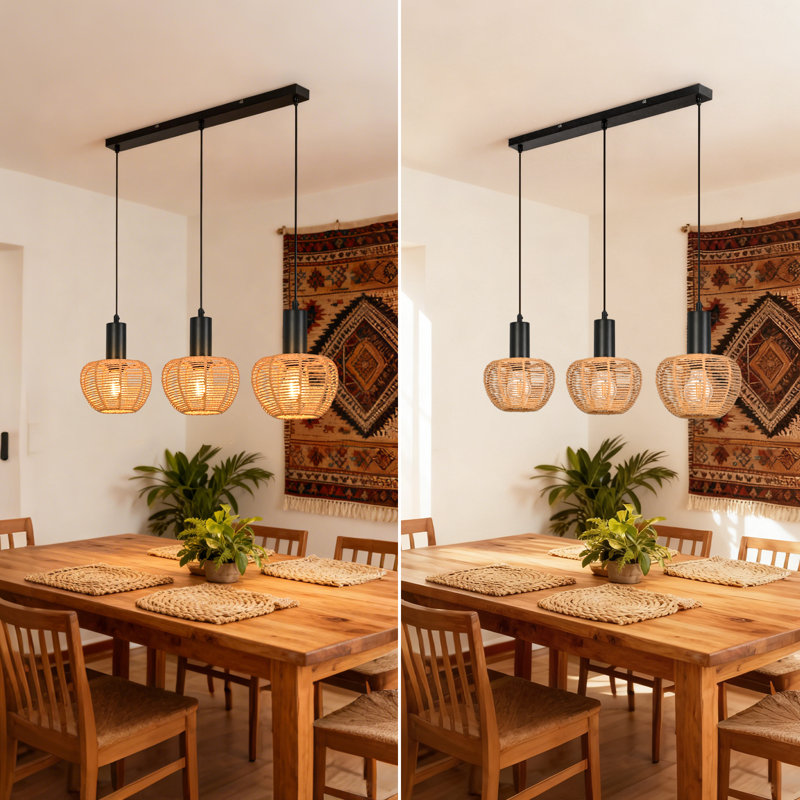 3-Light Boho Rattan Pendant