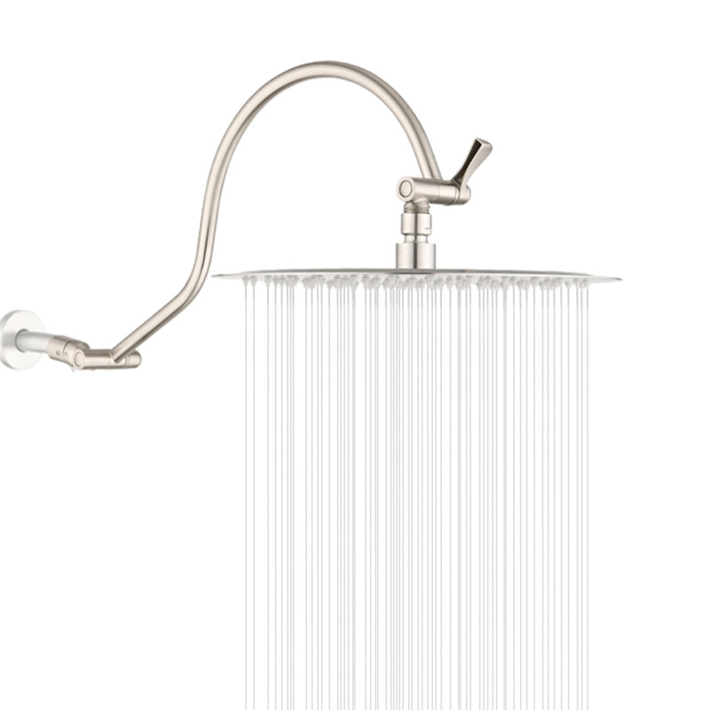 12" High Pressure Rain Shower Head With 16'' Extension Arm, Brushed Nickel