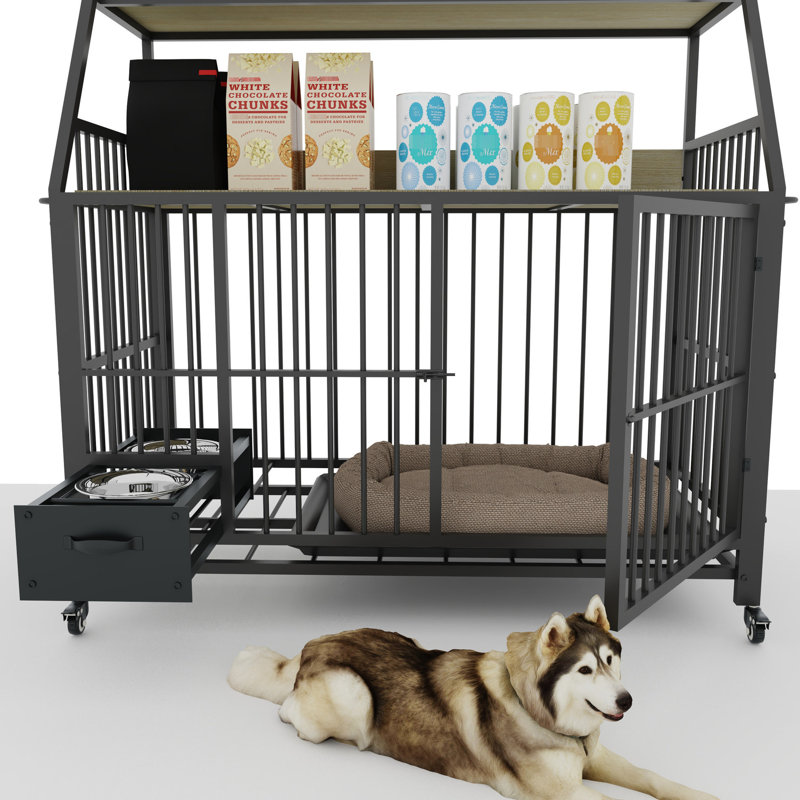 Et cage en fer avec rangement - beige et noir, 49,79 po Hauteur, 23,62 po de largeur, 36,25 po de profondeur, avec espace et pratique, H, l, P