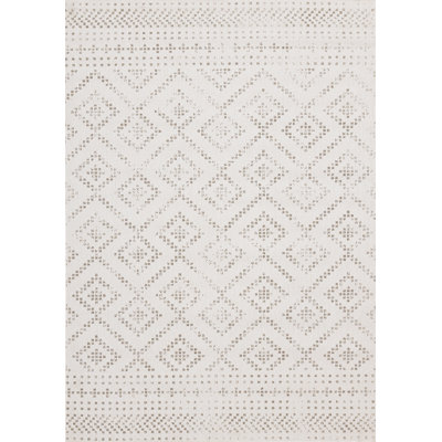 Tapis géométrique taupe résistant aux taches