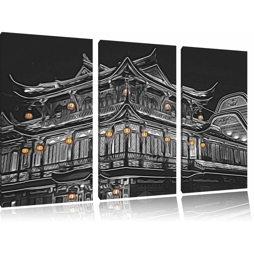 3-tlg. Leinwandbilder-Set „Traditionelles chinesisches Haus“, Grafikdruck